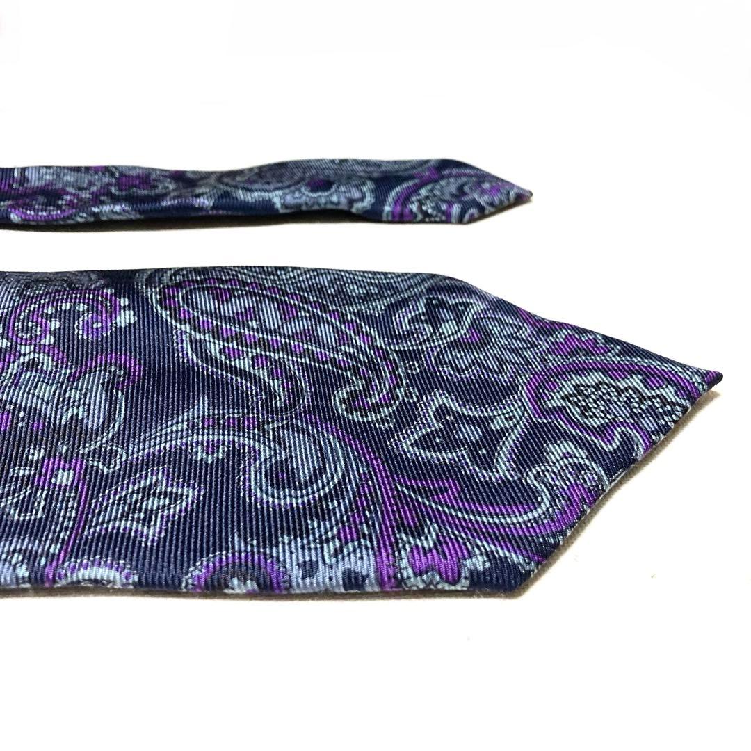 エトロ ETRO ペイズリー 植物柄 パープル 紫 シルク 高級 ネクタイ