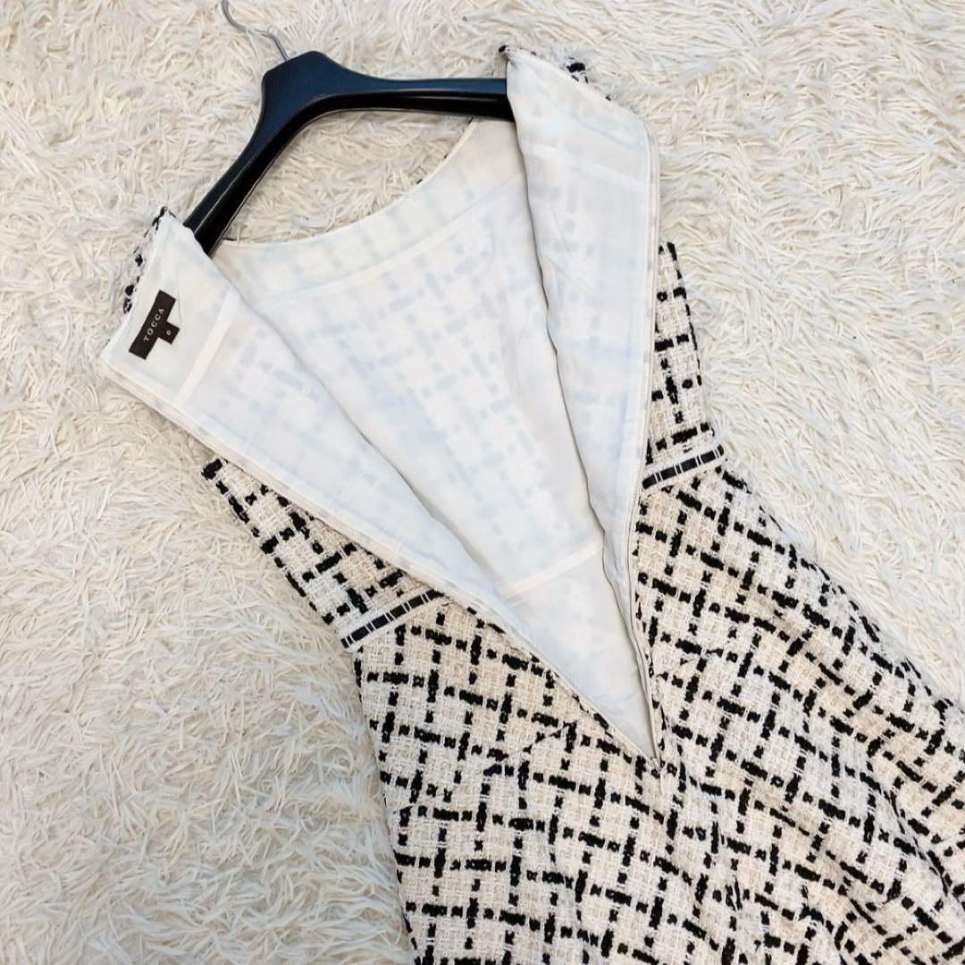 【美品】TOCCA ツイードワンピース Aライン ウエストマーク フリンジ 人気