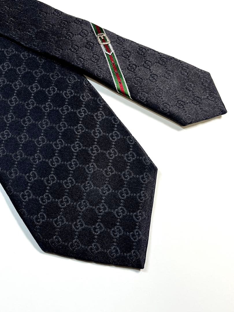 名作✨極美品✨GUCCI ネクタイ 艶あり　GG柄 シェリーライン　ベルト柄