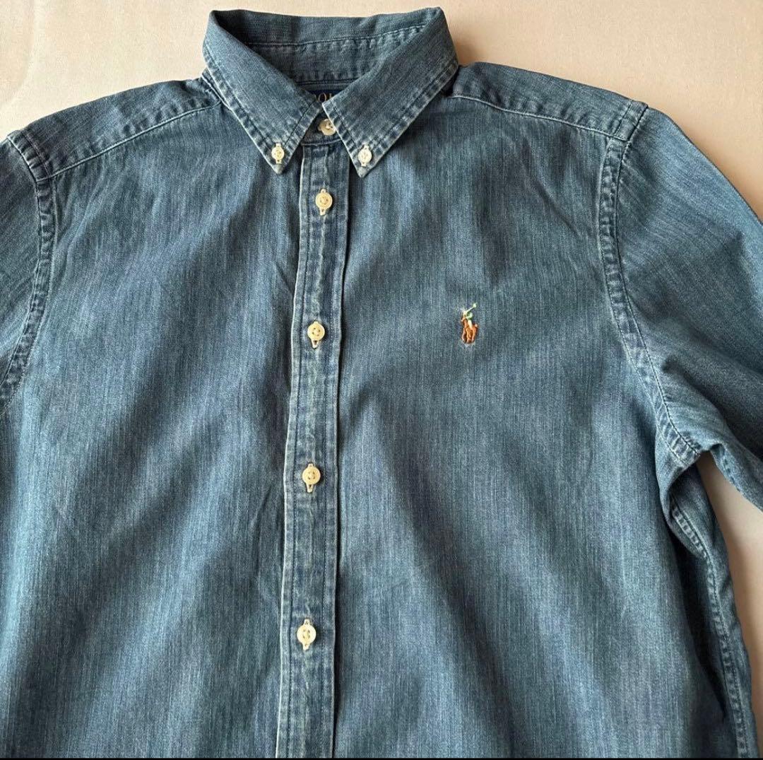 B417新品レディース可能RalphLaurenダンガリーシャツUSボーイズXL