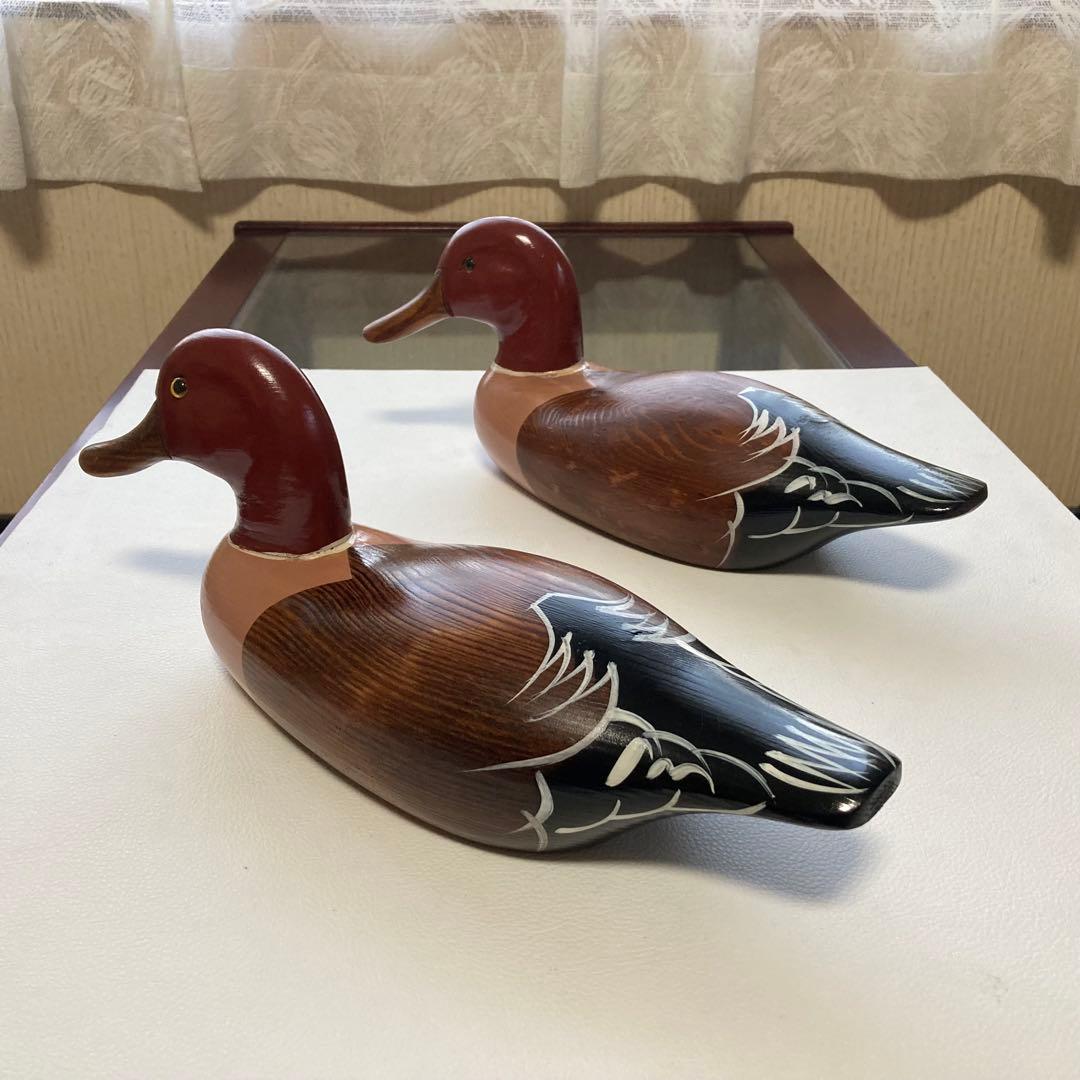 鴨 鳥 置物 オブジェ デコイ 大型 木製 ウッド 2点 レトロ ヴィンテージ