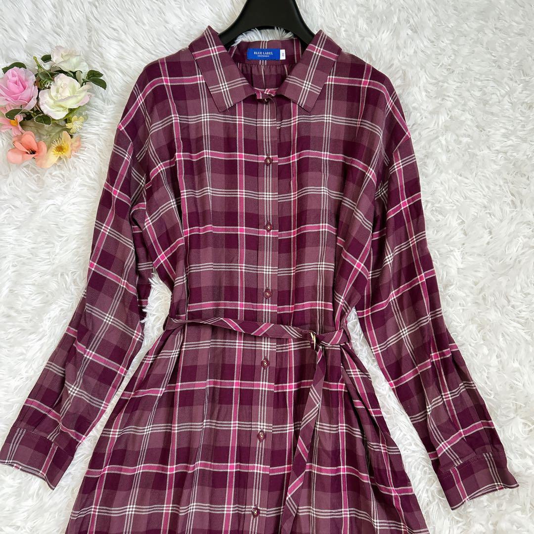 美品☆ブルーレーベルクレストブリッジ ワンピース　シャツワンピース　チェック38