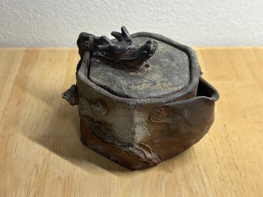 121.備前焼 宝瓶 登り窯 龍 りゅう 六角 手びねり 急須