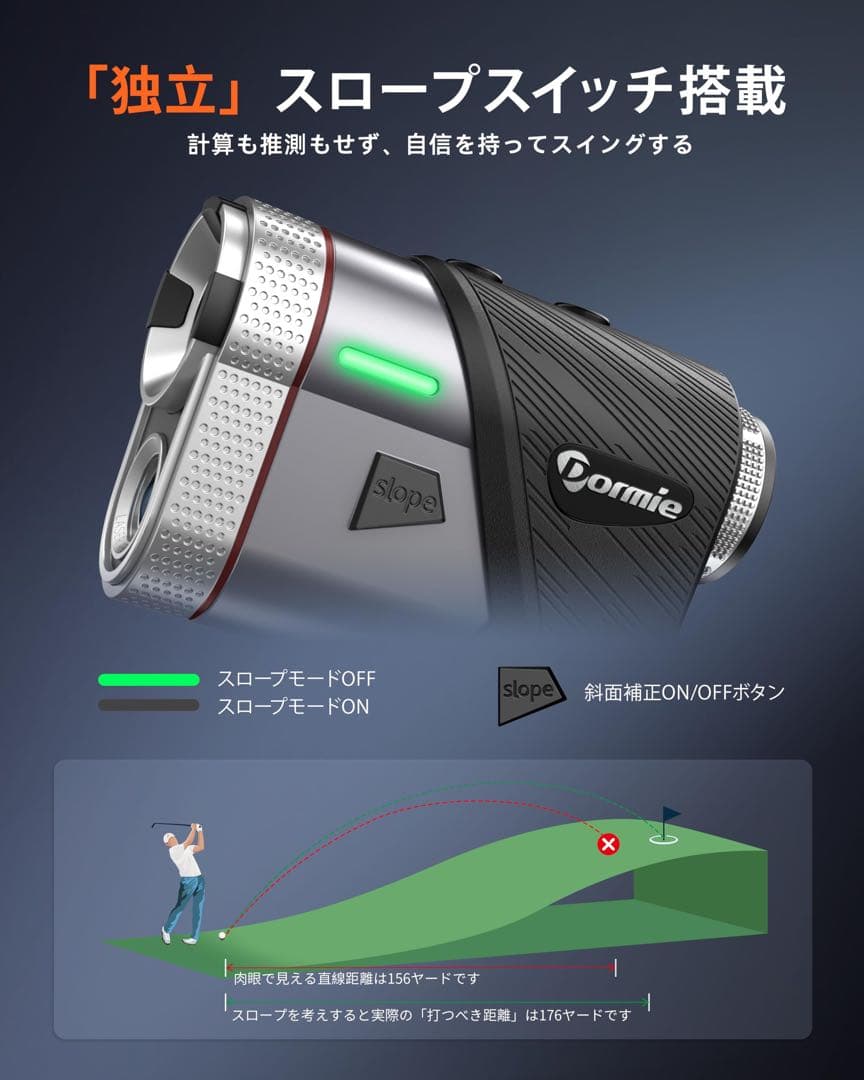 ゴルフ 距離計 高精度 最速0.02S測定 赤色/黒色環境自動光感調整 6倍望遠