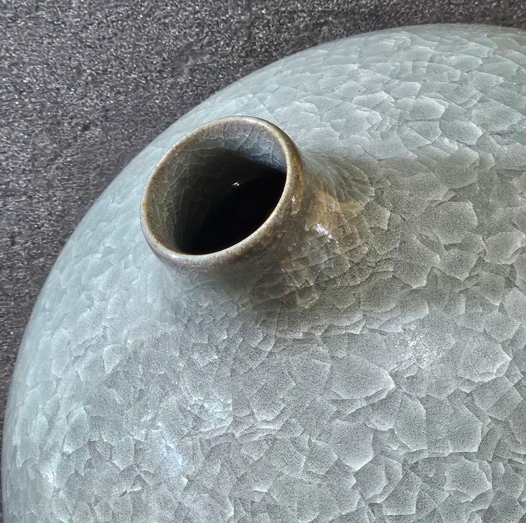 有田焼　日本工芸会正会員　梶原茂正 作 窯変　天青　氷華磁　大壺　オブジェ　共箱