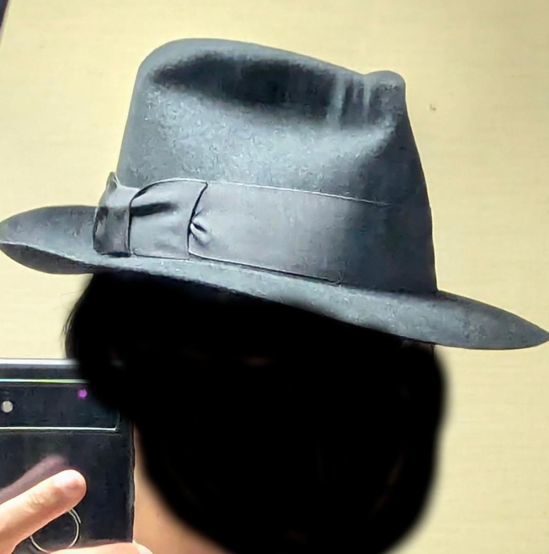 50sヴィンテージ USA製 フェドラハット 58cmブラック ワイドブリム