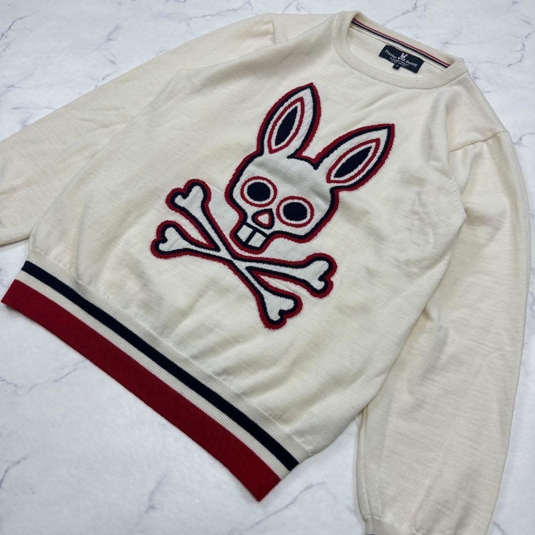 美品【Psycho Bunny】ウール セーター ニット バニー ドクロ 薄手