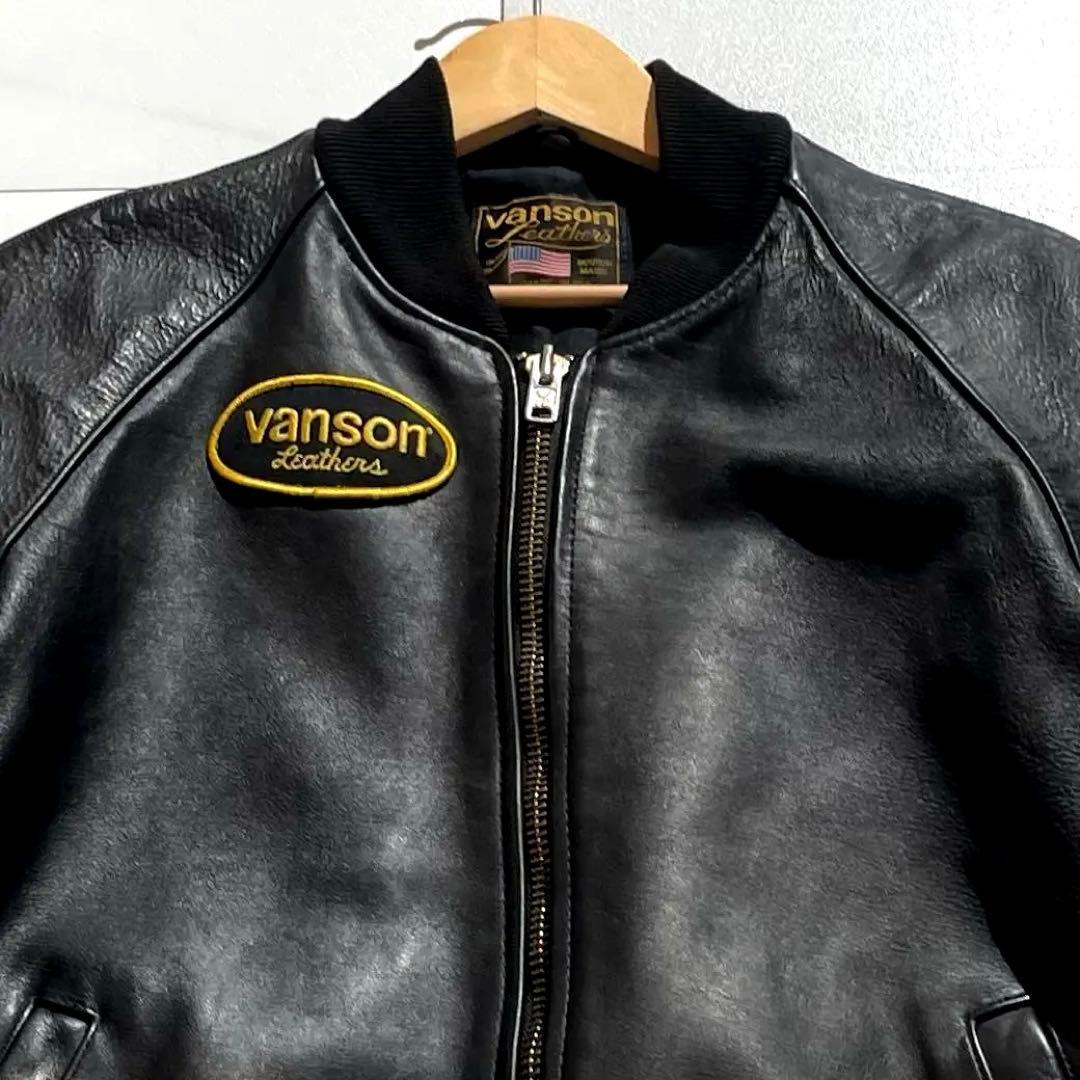 【美品/40】VANSON バンソン ボンバージャケット カウレザー 黒