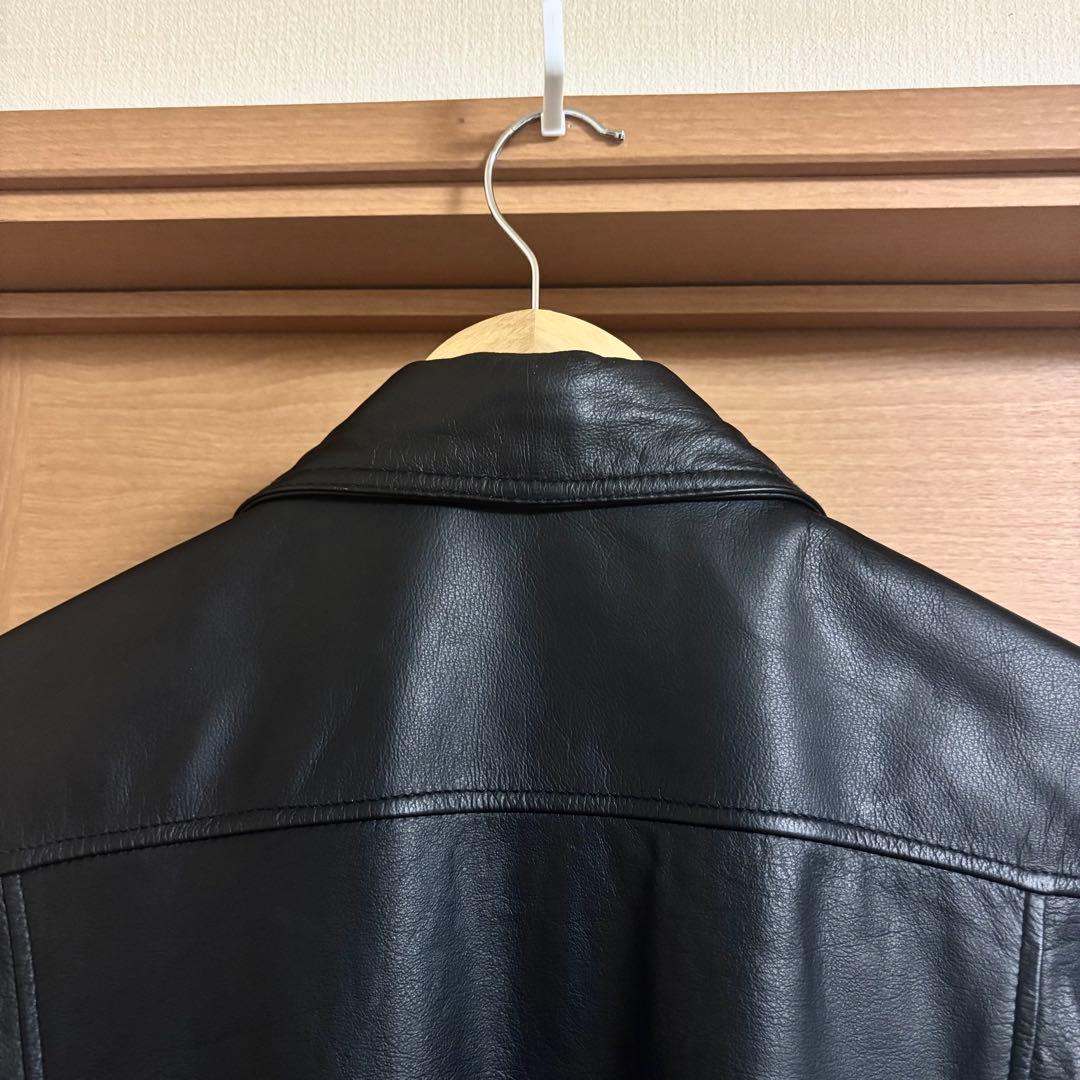 レザージャケット ライダースジャケット シングル リブ ブラック 黒 本革 牛革