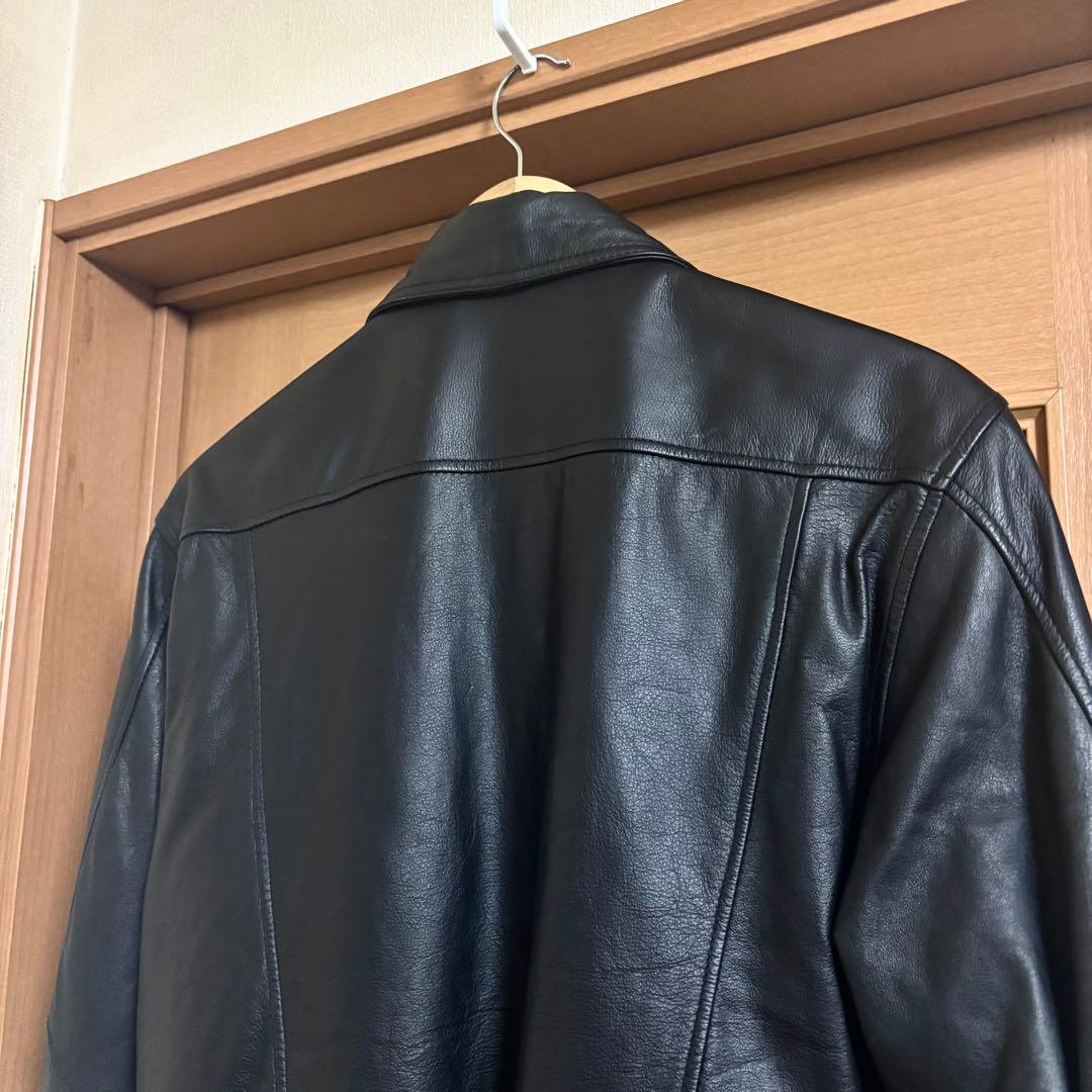 レザージャケット ライダースジャケット シングル リブ ブラック 黒 本革 牛革