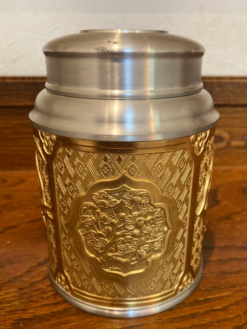 TUMASEK PEWTER ツマセク ピューター 錫製 茶筒 茶道具 草花紋