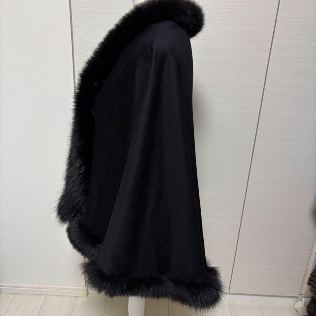 ポンチョ　コート　ファー　カシミア　フォックス　黒
