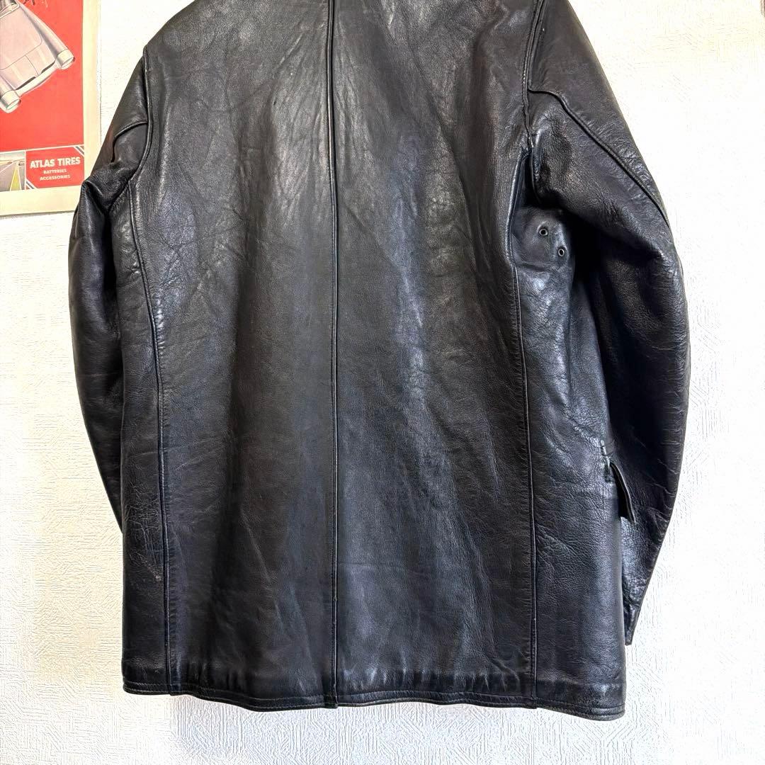 極上　50〜60s コルビジェジャケット レザー　フランス　ウール襟　ネイビー