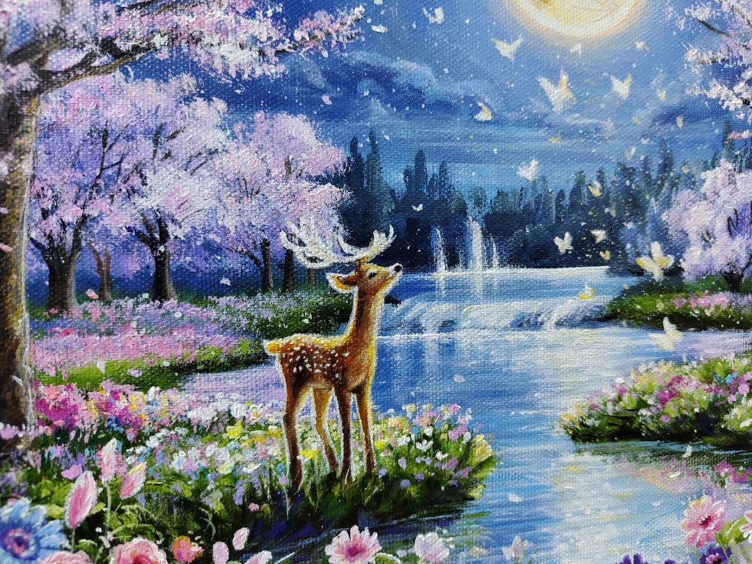 い*＊様 【月夜の桜】アクリル画 F3 風景画 絵画
