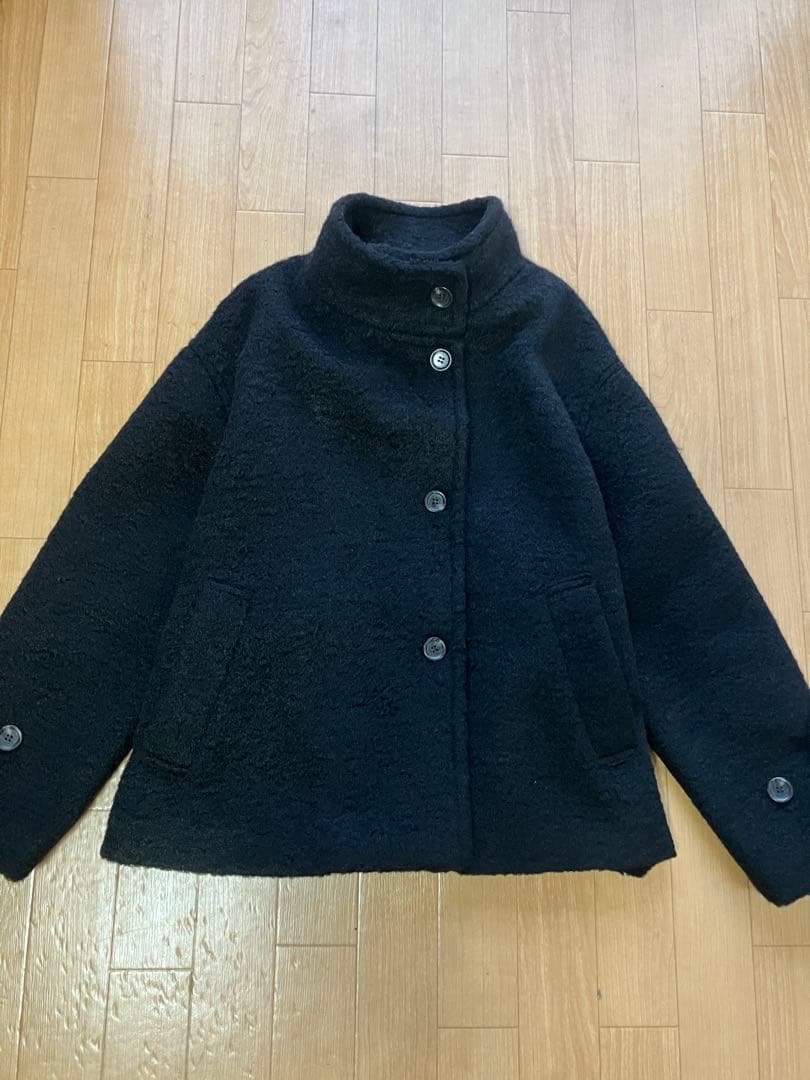 fredy emue フレディエミュ　ループシャギー　スタンドカラーコート　黒