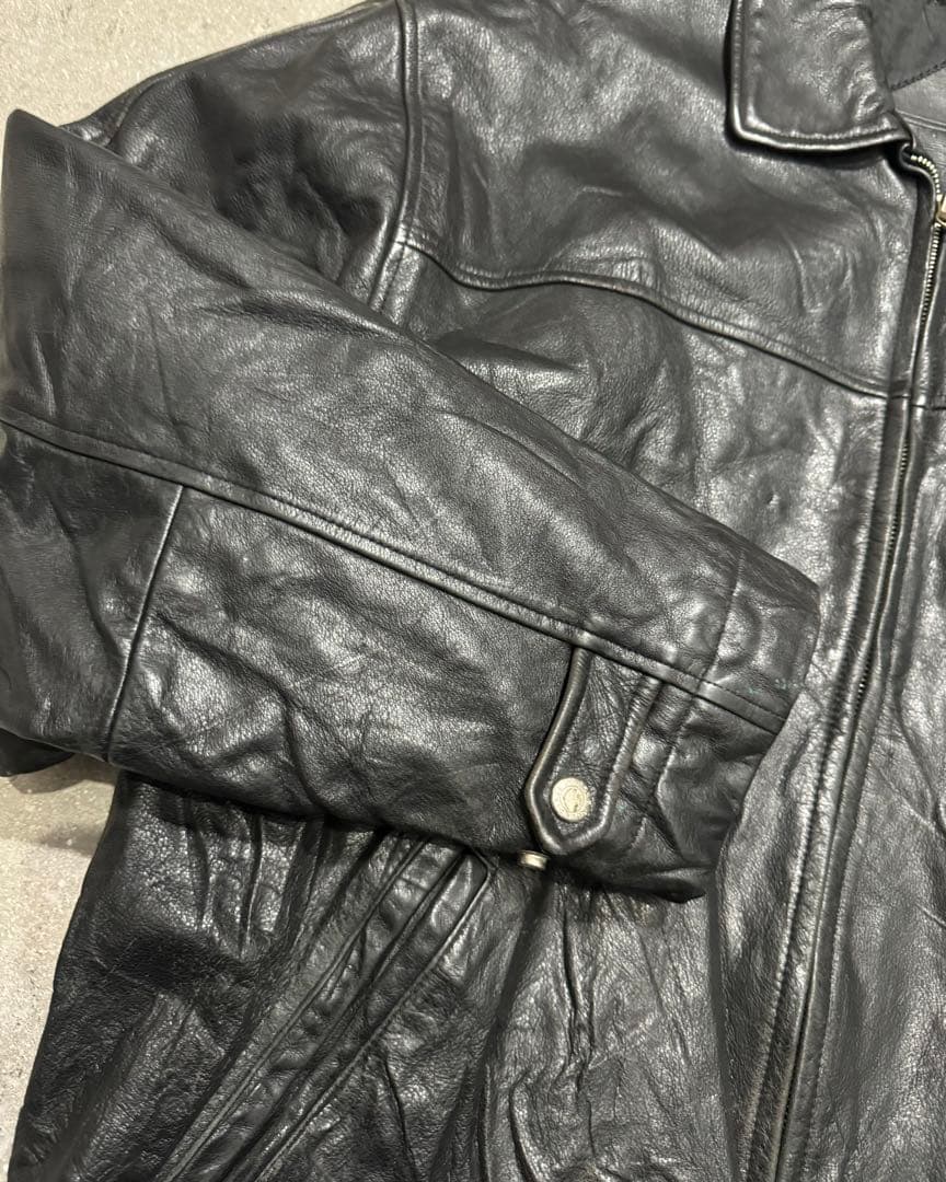 90s ブラック レザースポーツジャケット 本革 ビンテージ 古着