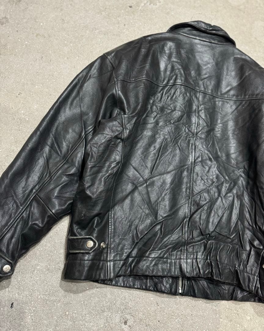 90s ブラック レザースポーツジャケット 本革 ビンテージ 古着
