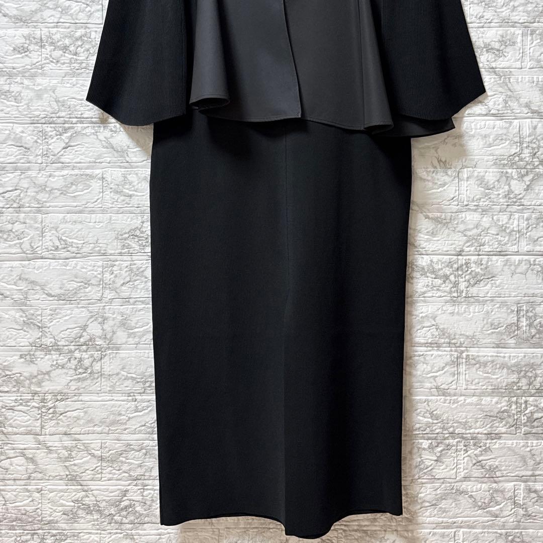 【美品】アダムエロペ ペプラムコンビニットワンピース 黒 F セレモニー