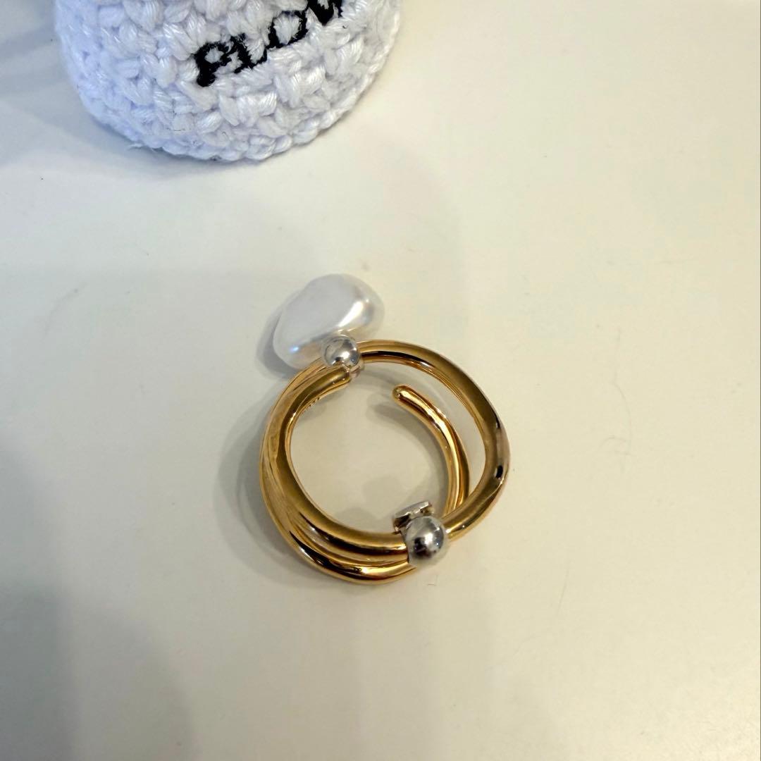 新品 PLOW Wave Ring -Peace- Gold ＆パールチャーム