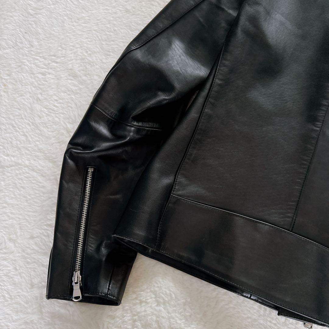 【グリーンレーベル】ダブルライダースジャケット レザージャケット 牛革 黒 XL