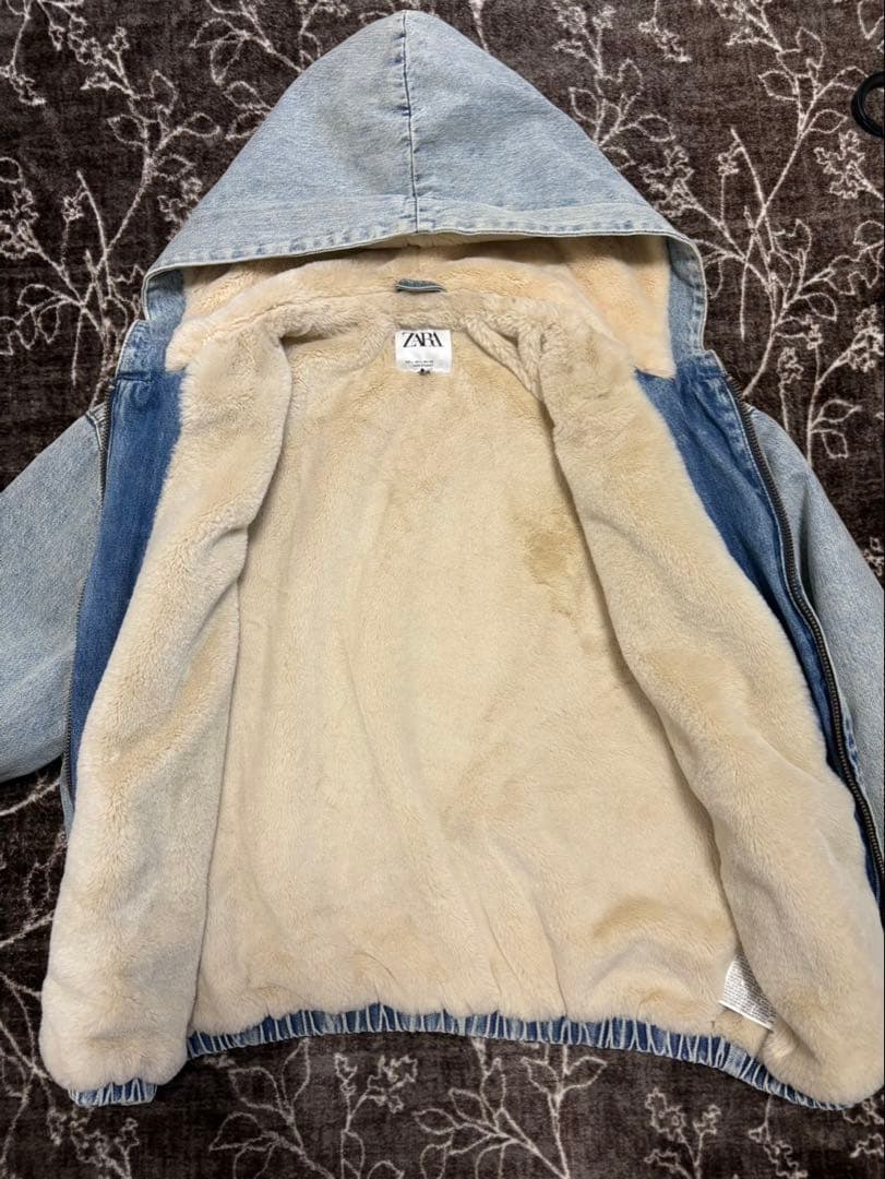 ZARA デニムパーカー ジャケット 短丈 ケミカルウォッシュ ファージャケット