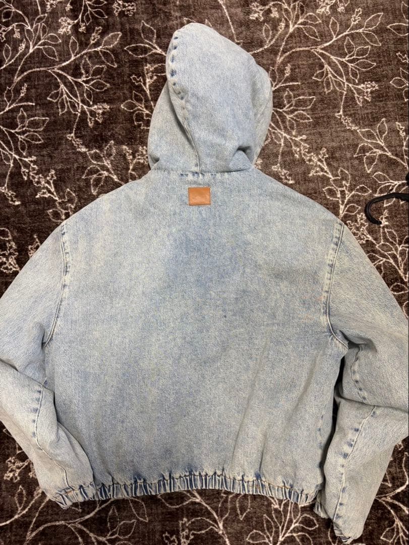 ZARA デニムパーカー ジャケット 短丈 ケミカルウォッシュ ファージャケット