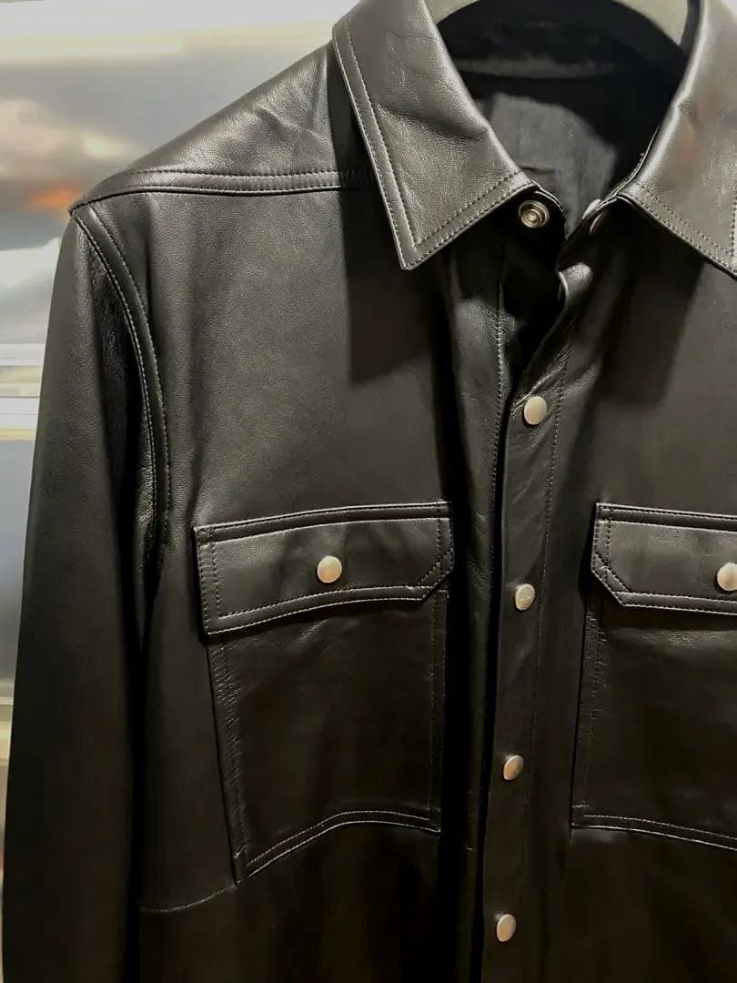 RICK OWENS 松田翔太着 ラムレザーシャツ48 ブラック