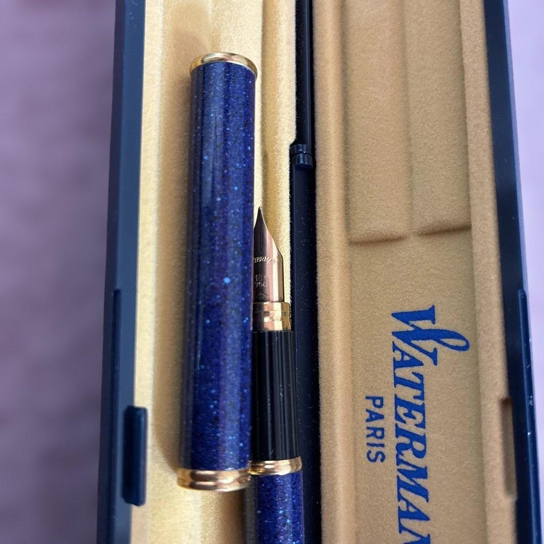 Waterman 青色 万年筆 ペン先18Kインクカートリッジ　ケース付き