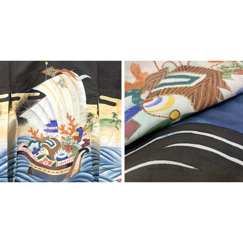 603ab7■七五三 三歳 男児 アンティーク着物&袴&角帯 宝船■良好
