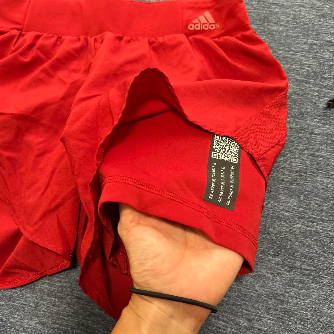 ⑩adidas レッド スポーツブラ＆ショートパンツセット　Ｓ美品