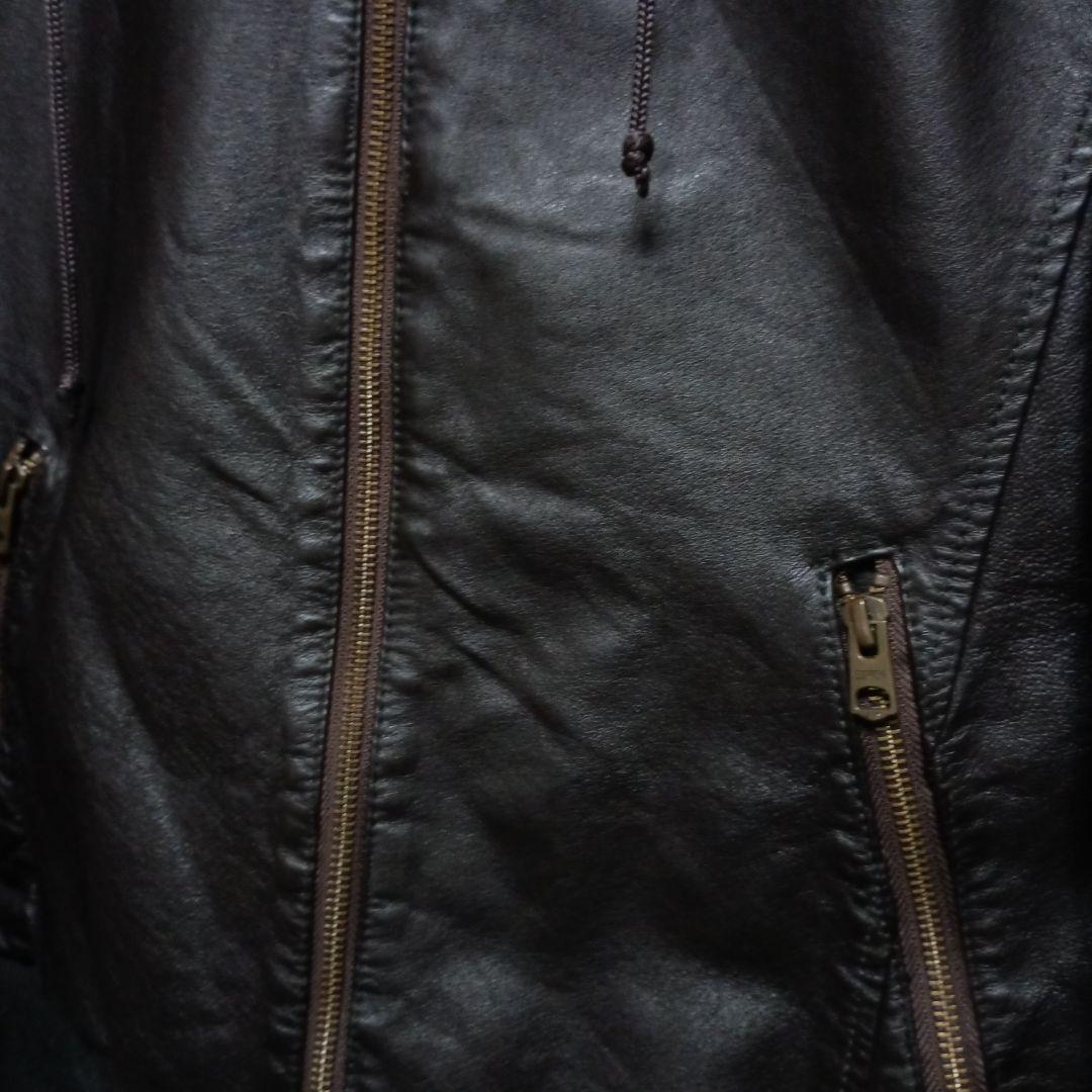 エドウィン EDWIN ラムレザー レザージャケット M 羊革 本革 フード 茶