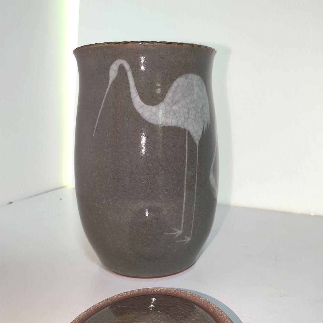 美品　水指　陶器　鶴　茶道具
