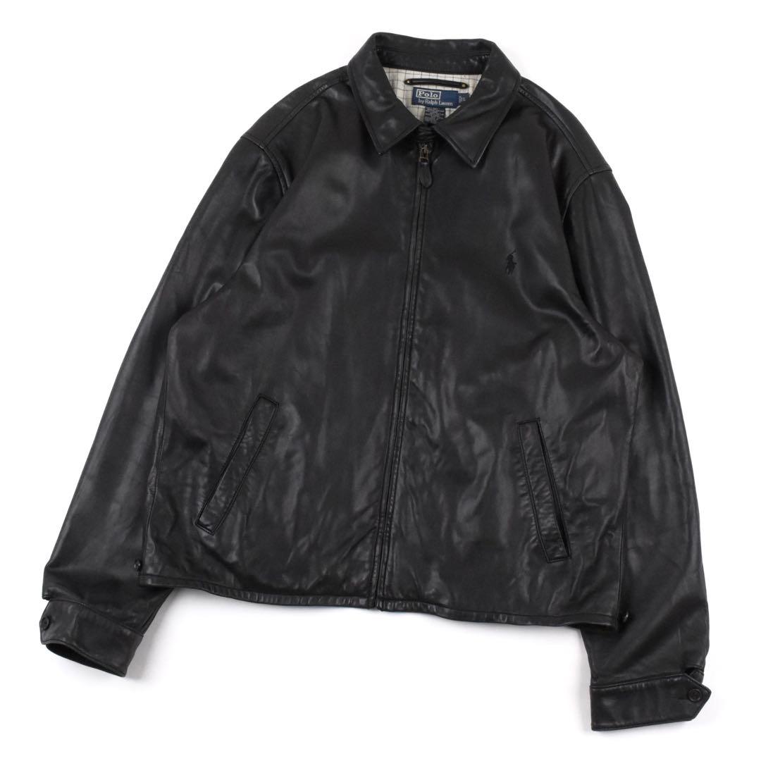 90s Ralph Lauren Leather Jacket BLACK L！