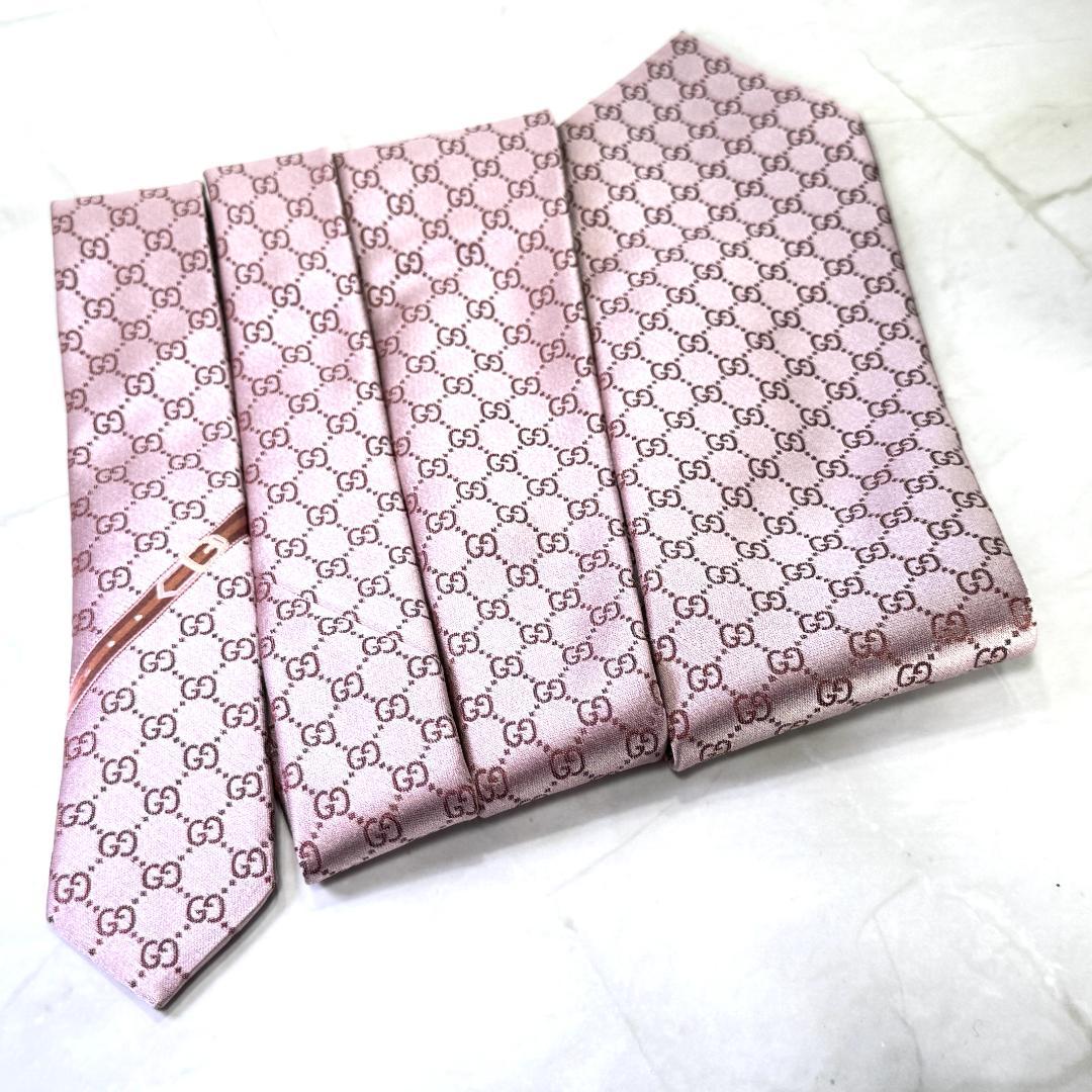 ☆即発 GUCCI GG柄 ネクタイ ピンク シルク 伊製 ウェブライン グッチ