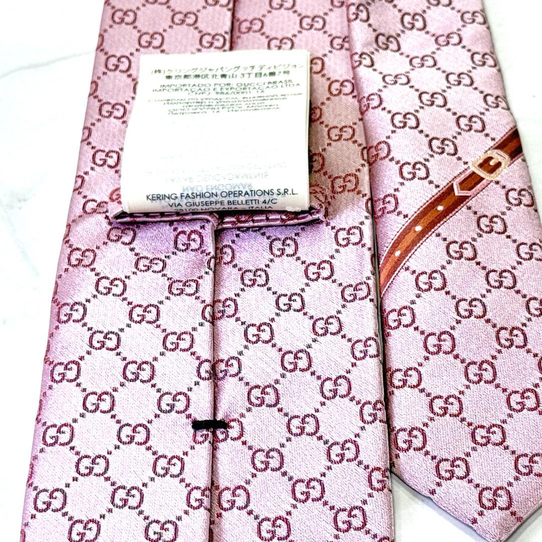 ☆即発 GUCCI GG柄 ネクタイ ピンク シルク 伊製 ウェブライン グッチ