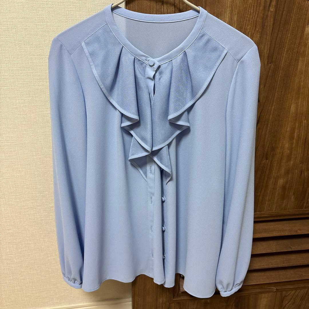【新品タグ付】ANAYI ジョーゼットカラミラッフルブラウス 38水色