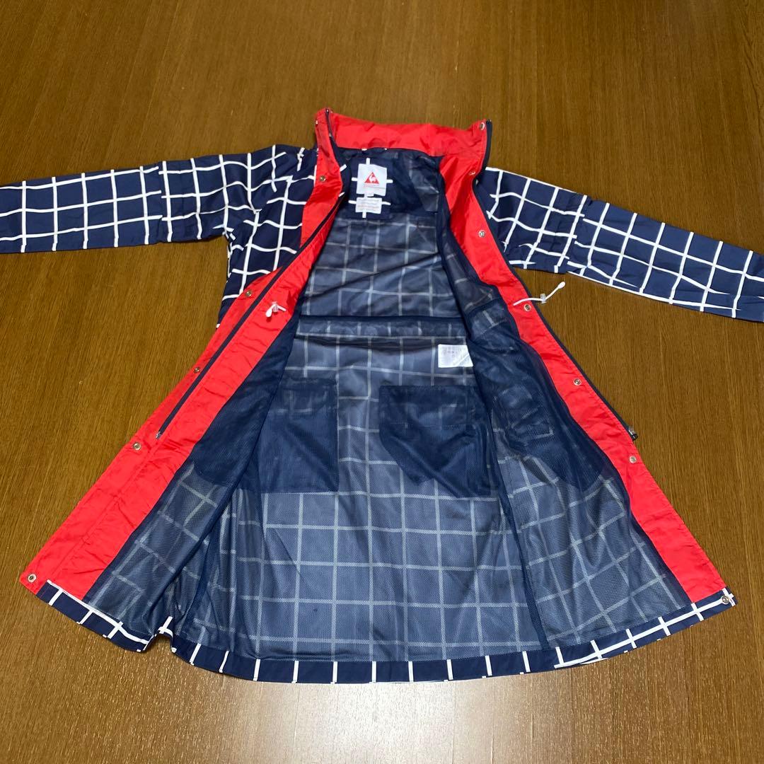 ルコック　ゴルフ　レイン　ワンピース　ネイビー　白　フード付　レディースＳ　美品