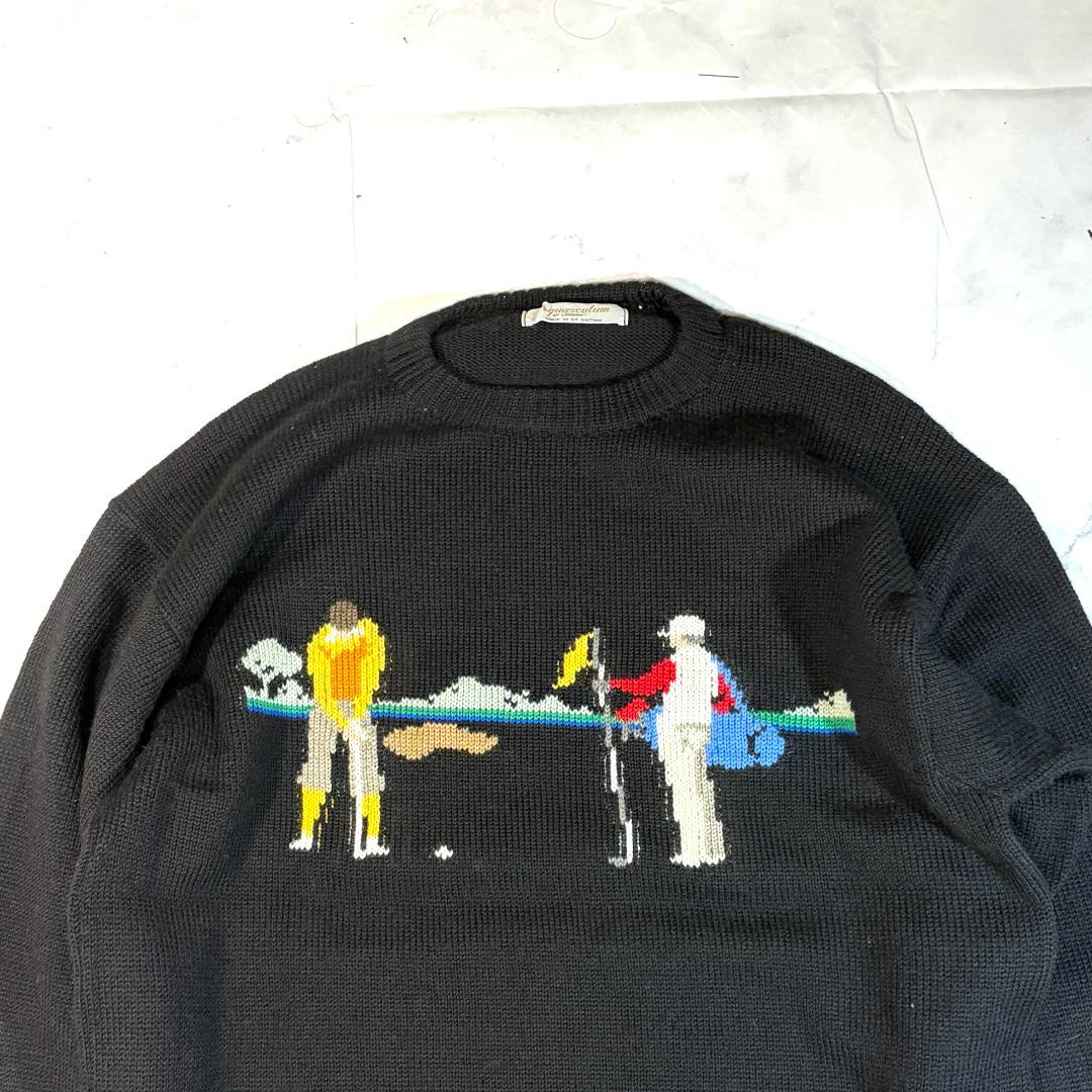Aquascutum 刺繍 クルーネック ニット ゴルフ トラッド セーター 黒