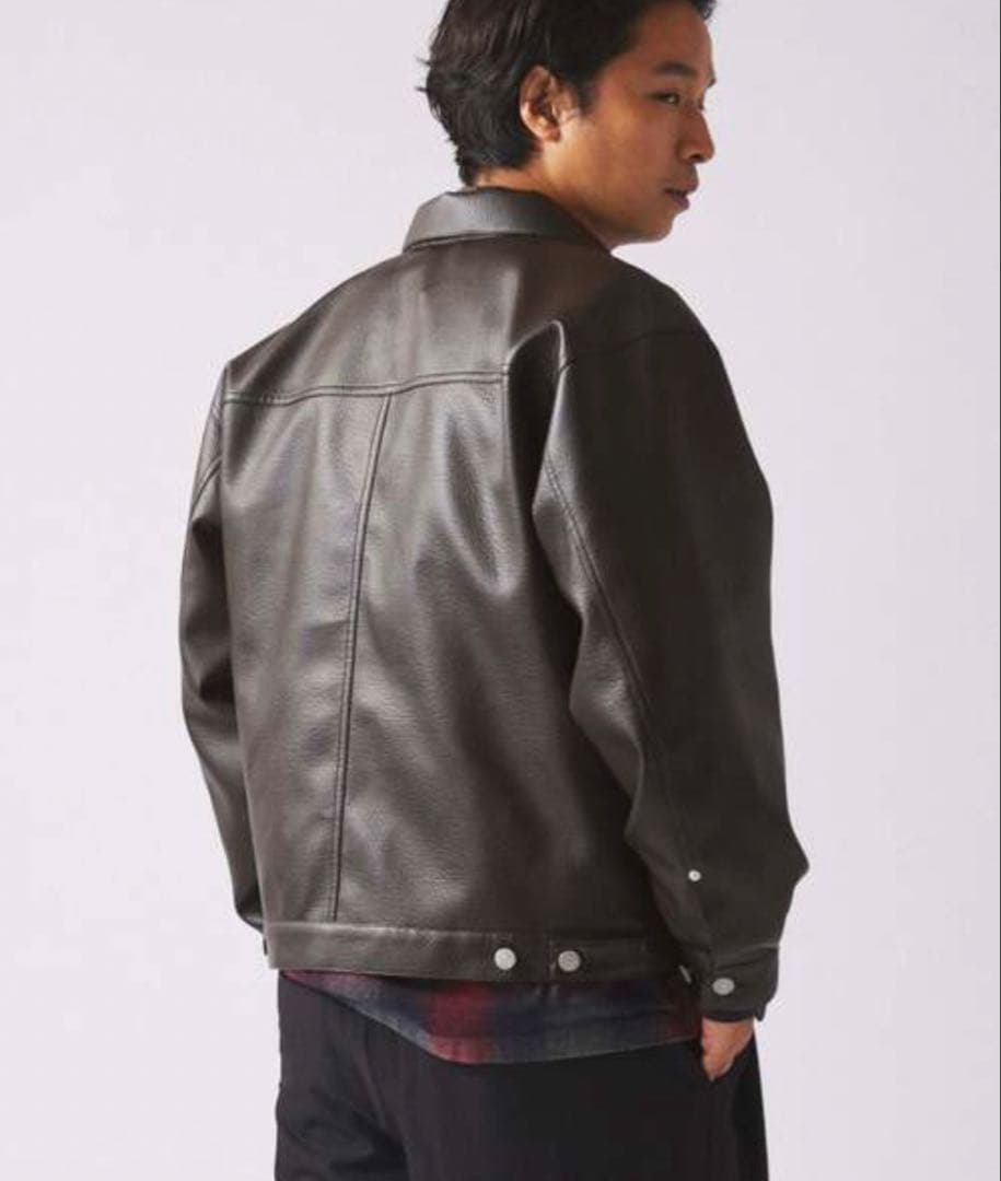 美品シンセティック レザー トラッカージャケット　ブラックL