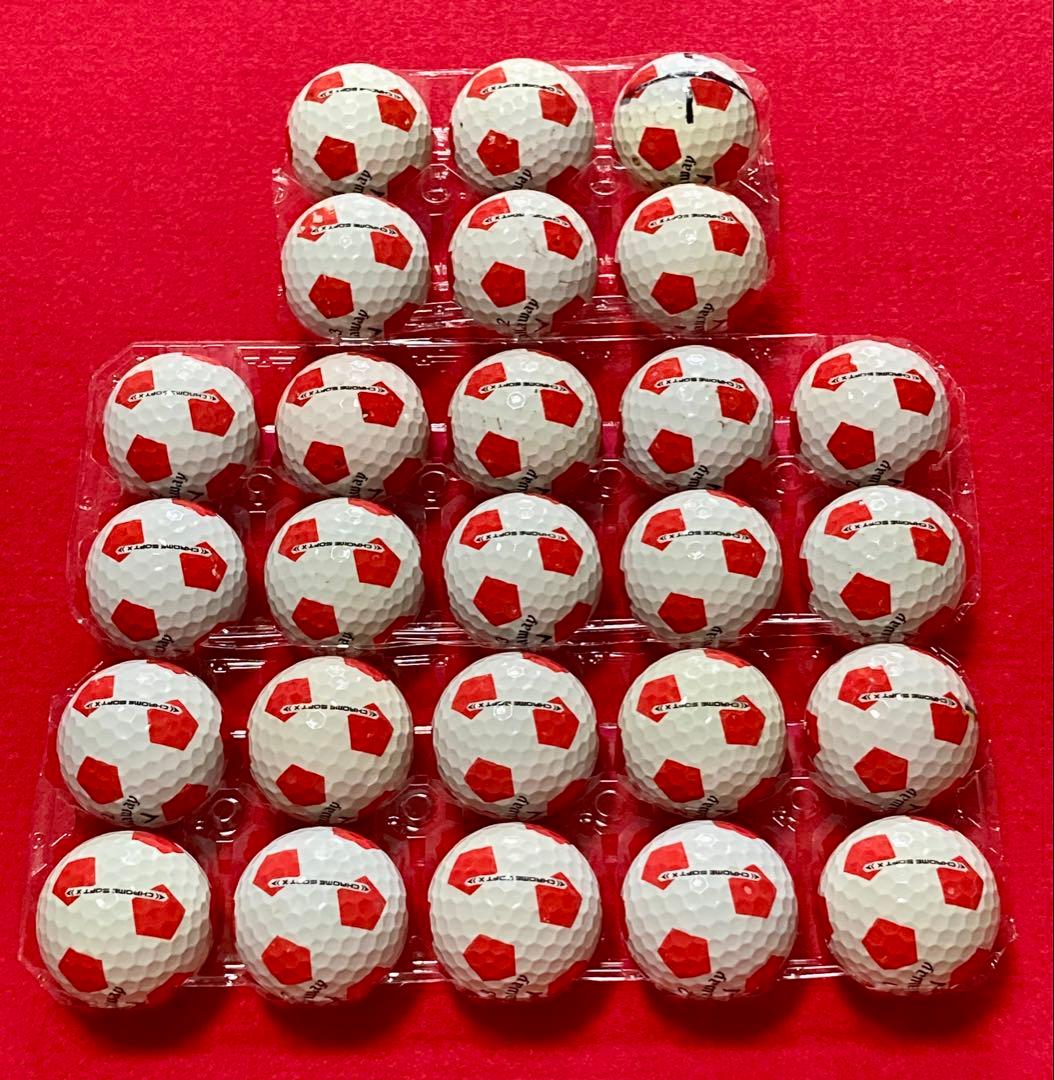 M133【中古ゴルフボール】キャロウェイ/クロムソフト《サッカー柄》赤色 26個
