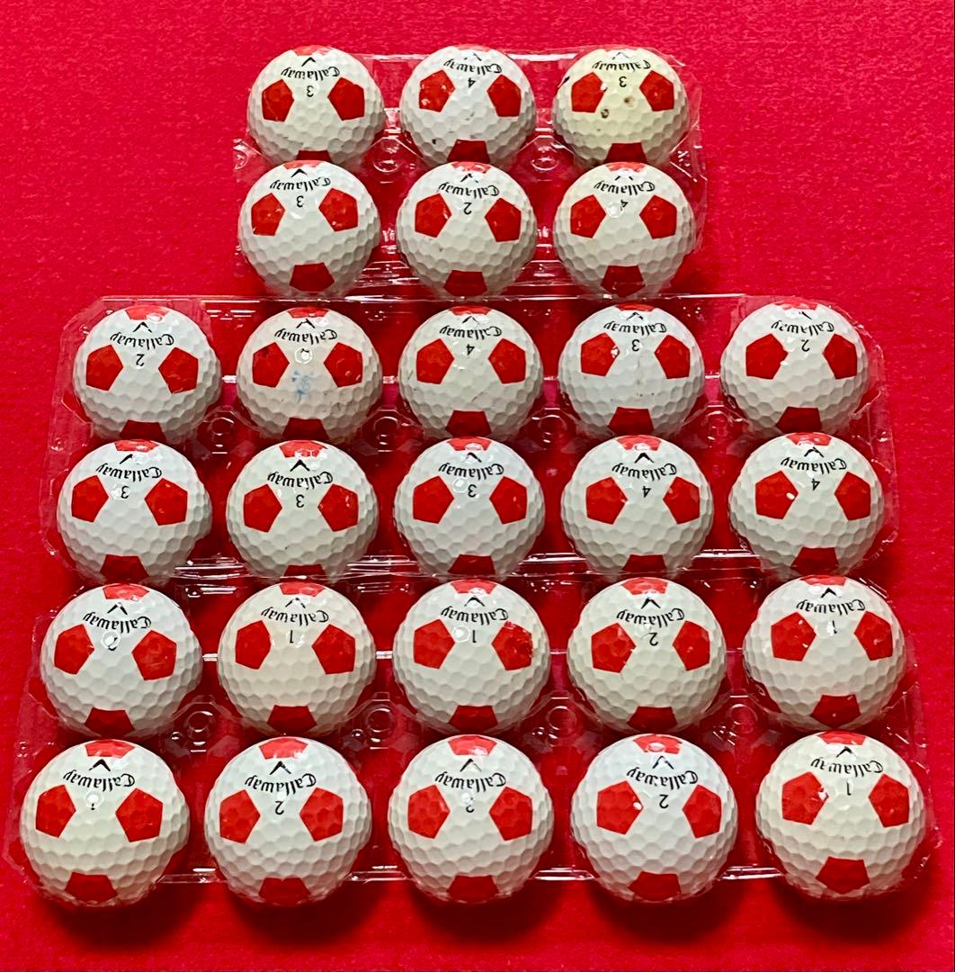 M133【中古ゴルフボール】キャロウェイ/クロムソフト《サッカー柄》赤色 26個