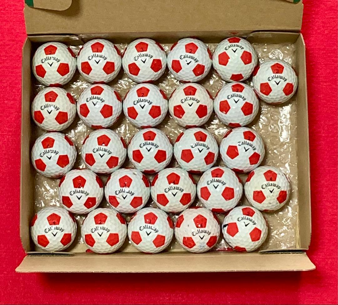 M133【中古ゴルフボール】キャロウェイ/クロムソフト《サッカー柄》赤色 26個