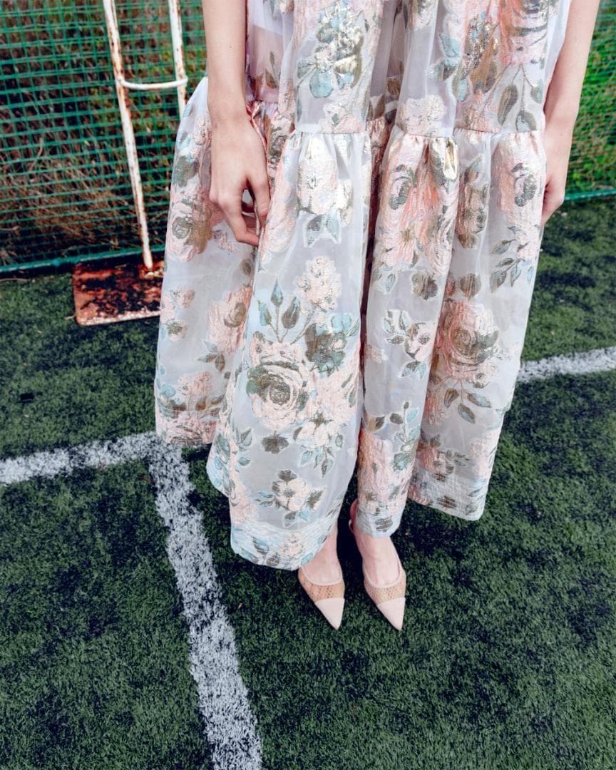2 即納 POPPY Pink gold jacquard cami dress