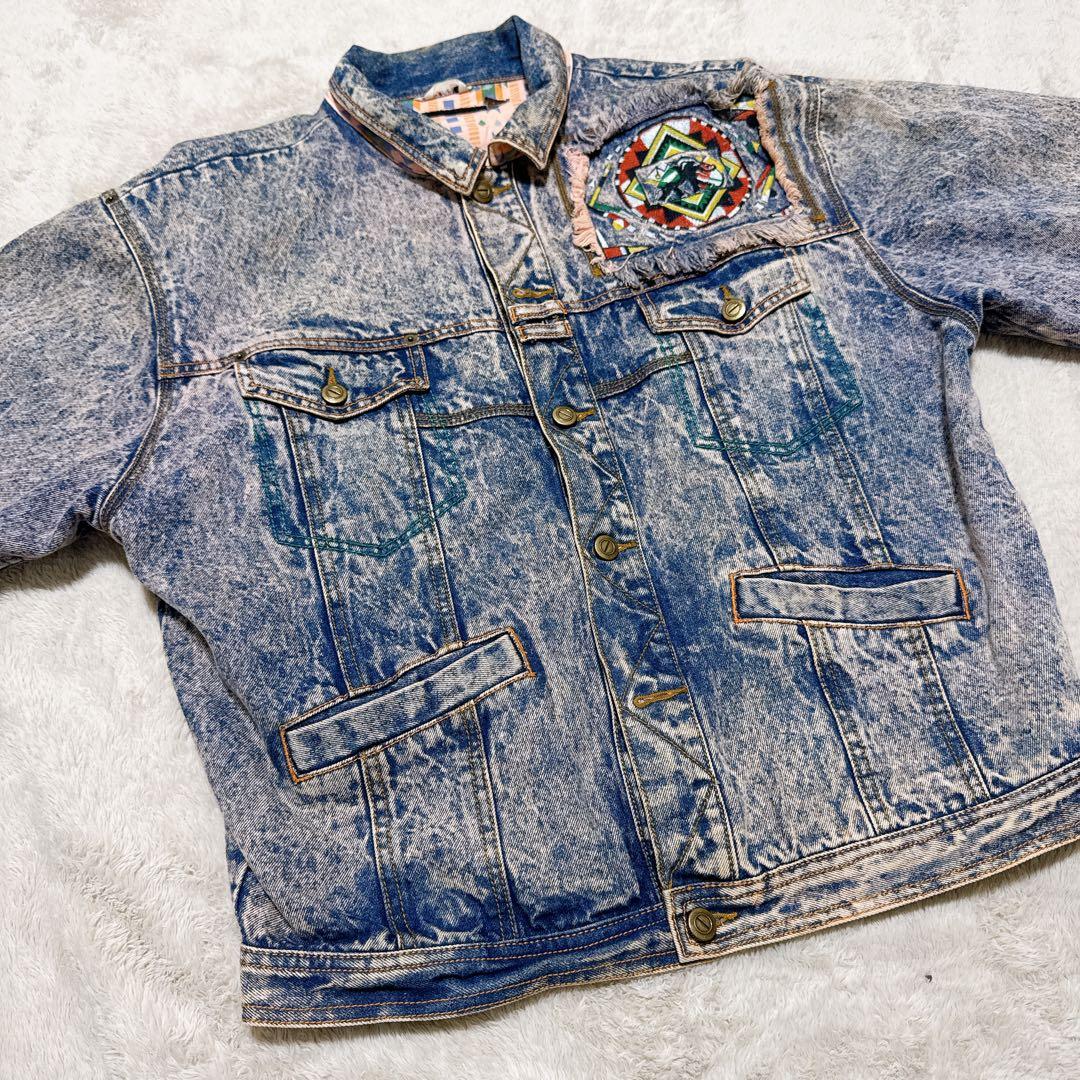 希少 KANSAI O2 山本寛斎 デニムジャケット アート刺繍 短丈 Lサイズ
