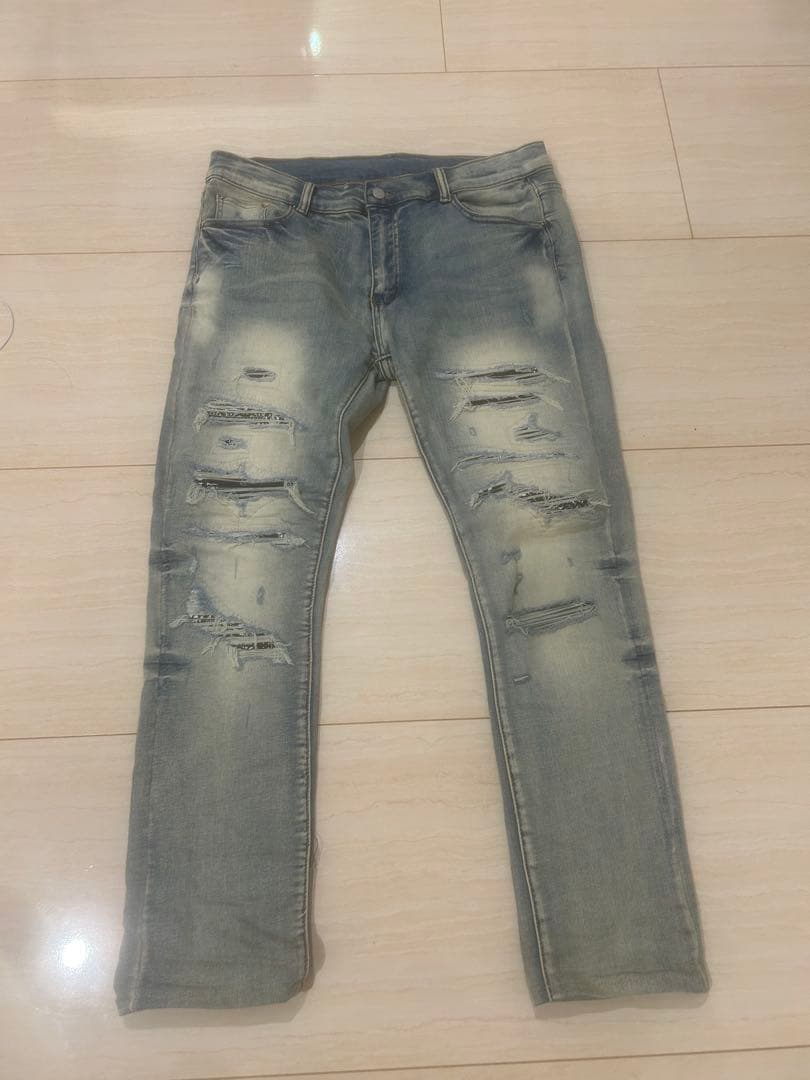 mnmlダメージ加工スリムフィットデニム