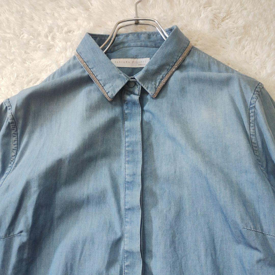 希少★ファビアナフィリッピ　モニーレ　ダンガリー長袖ワンピース　青　カシミヤ混