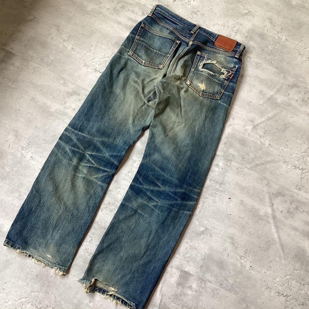 EDWIN505 エドウィン　デニムパンツ　ダメージデニム　ストレート　ブルー