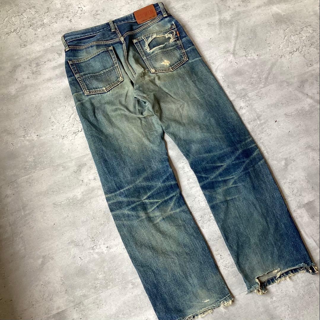 EDWIN505 エドウィン　デニムパンツ　ダメージデニム　ストレート　ブルー
