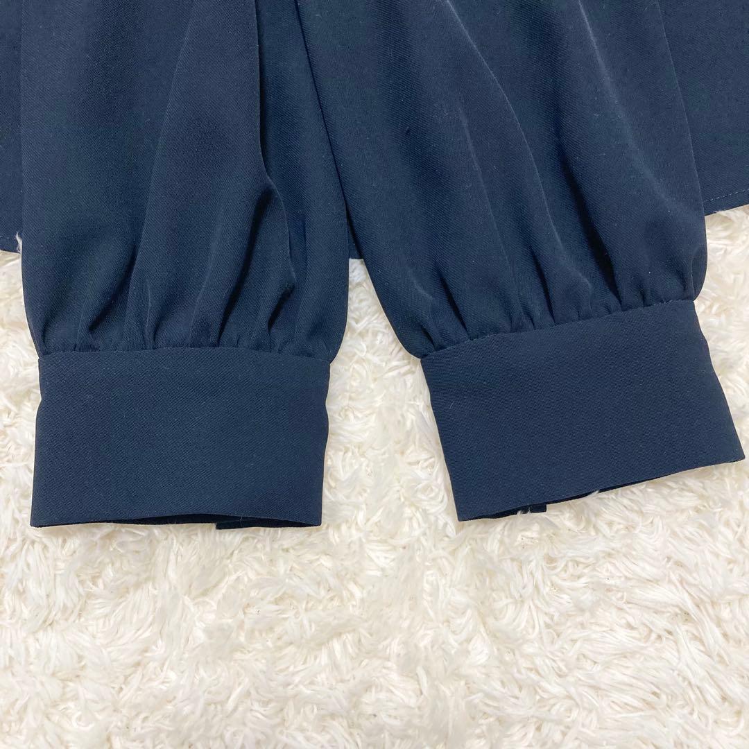未使用級✨トーナル スカーフタイ ドッキングシャツ ブラウス ネイビー 38