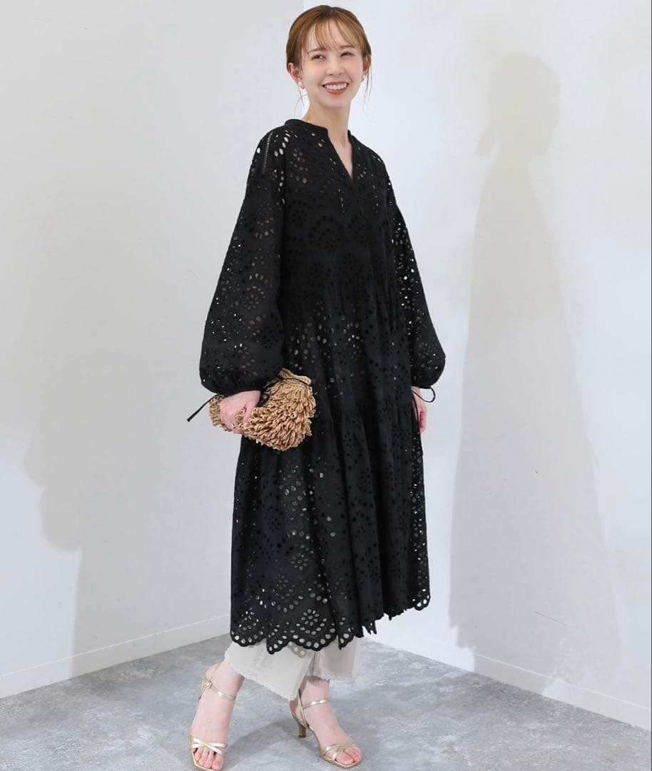 SLOBE IENA コットンエンブロイダリーティアードワンピース